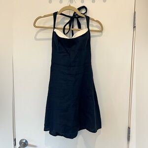 Reformation Navy and White Halter Dress